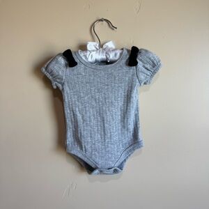 Gray Ribbed Baby Onesie with Black Bows